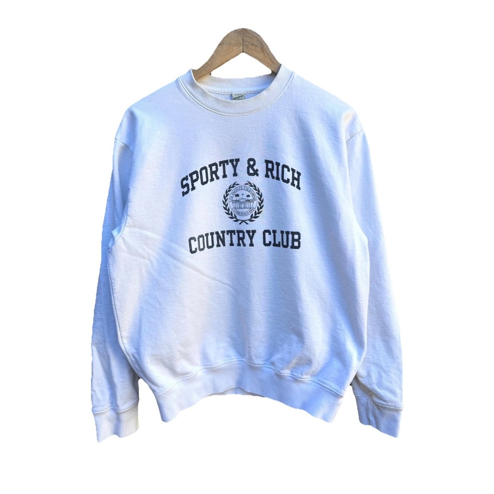 Sporty & Rich Sweatshirt Unisex Small White Country Club Crew Neck Made In USA
